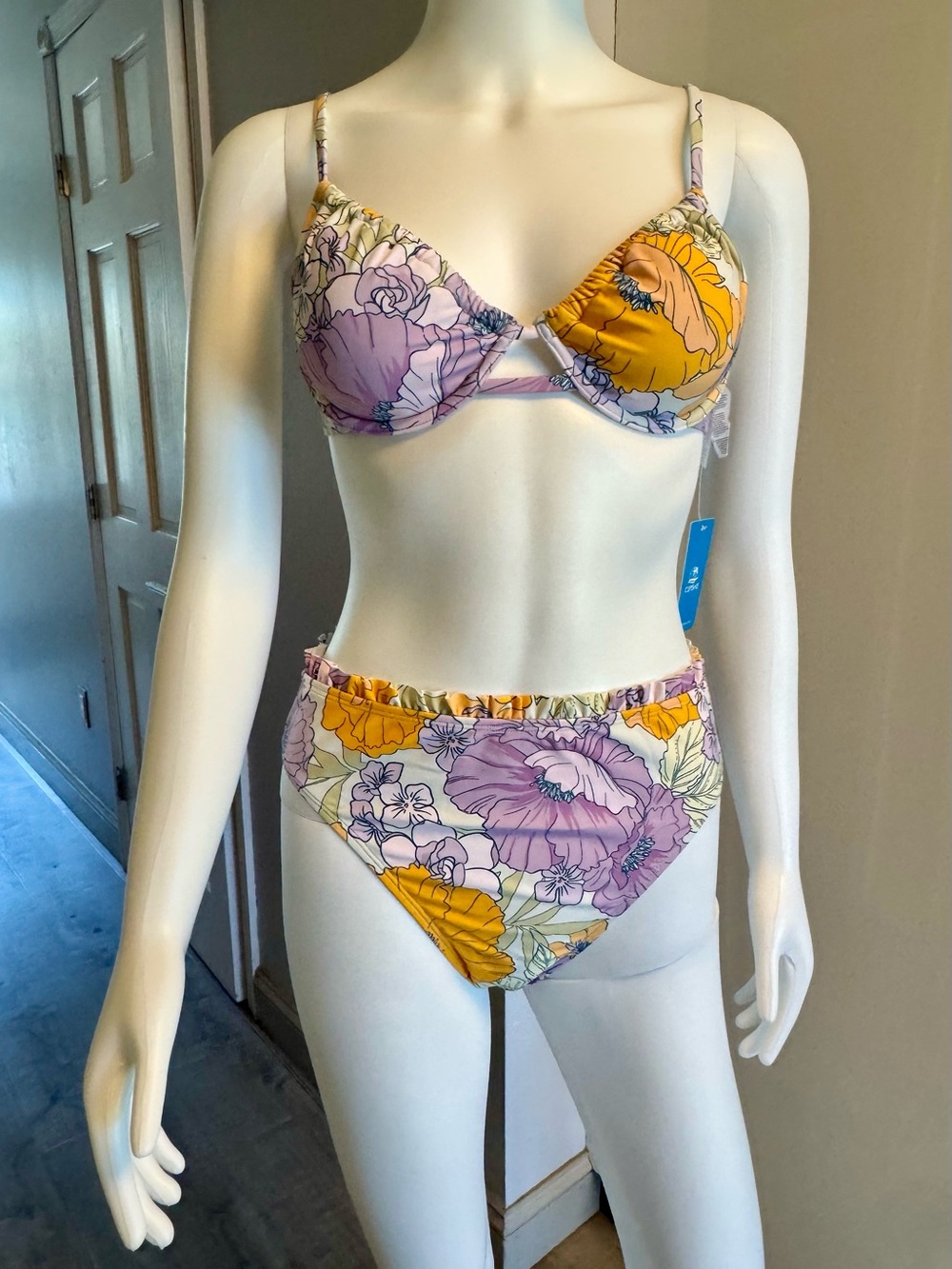 Floral Two-Piece Bikini Set in Lavender & Mustard size Medium